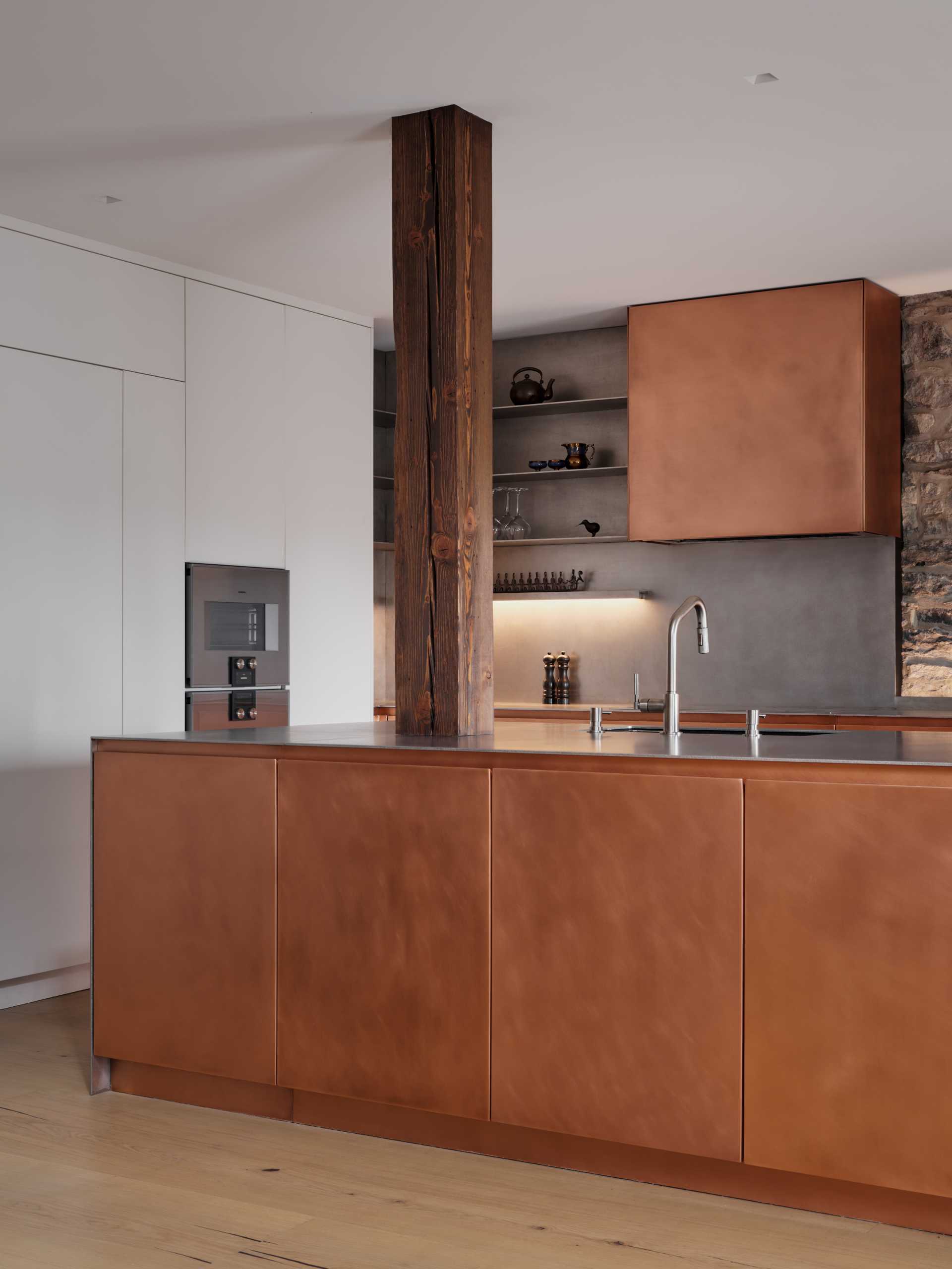 Layout of a Copper Kitchen exposed rock